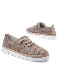Półbuty damskie Filippo, ze skóry naturalnej ażurowa cholewka motyw wzorzysty sznurowane lekka podeszwa, beżowe, DP7671/26 BE. Kolor: beżowy. Materiał: skóra. Szerokość cholewki: normalna. Wzór: ażurowy #7