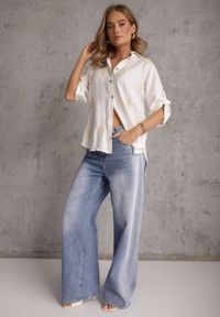 Renee - Biała Wiskozowa Koszula z Przedłużonym Tyłem Haftem i Podpinanymi Rękawami Sophora. Okazja: na co dzień. Kolekcja: plus size. Kolor: biały. Materiał: wiskoza. Wzór: haft. Sezon: lato. Styl: casual #3