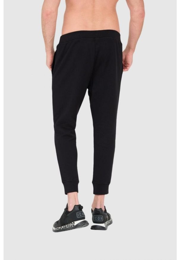 DSQUARED2 Czarne długie spodnie dresowe męskie z białym logo icon, Rozmiar XL. Kolor: czarny. Materiał: bawełna, dresówka