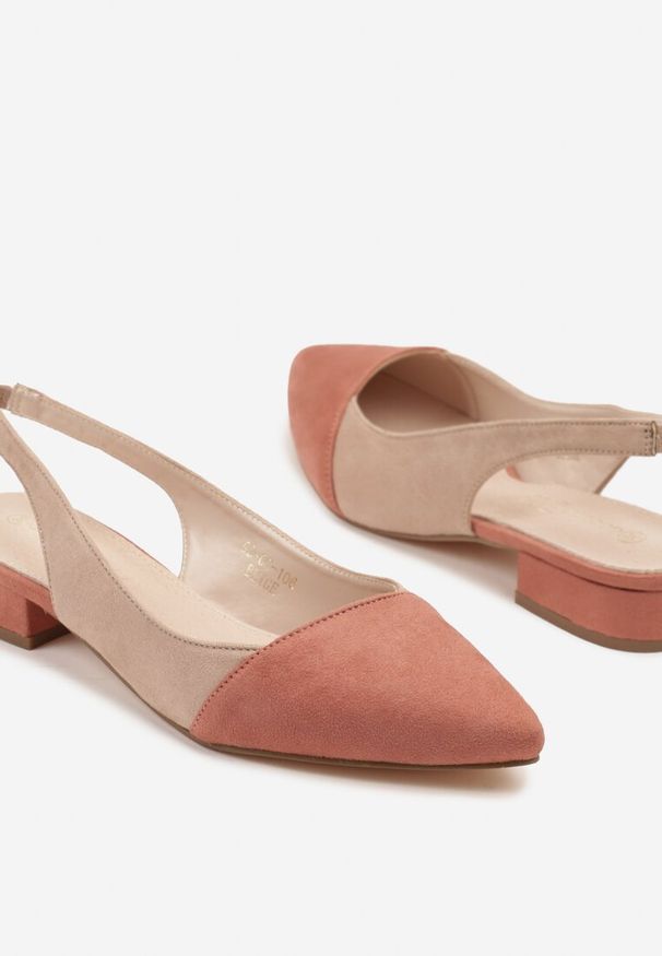 Renee - Beżowe Sandały Typu Slingback z Wkładką ze Skóry Naturalnej Galindena. Okazja: na co dzień. Zapięcie: sprzączka. Kolor: różowy. Materiał: skóra. Sezon: lato. Obcas: na obcasie. Styl: klasyczny, casual, elegancki. Wysokość obcasa: średni