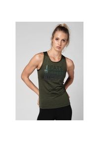 Koszulka fitness damska z odblaskiem STRONG ID. Kolor: zielony. Materiał: poliester. Długość rękawa: na ramiączkach. Sport: fitness