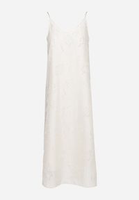 Born2be - Beżowa Trapezowa Sukienka na Ramiączkach z Koralikami i Cyrkoniami Dimzuri. Okazja: na co dzień. Kolor: beżowy. Materiał: jeans. Długość rękawa: na ramiączkach. Wzór: aplikacja. Typ sukienki: trapezowe. Styl: casual, elegancki #5