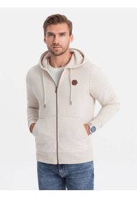 Ombre Clothing - Rozpinana bluza męska HOODIE z przyjemnej dzianiny - kremowy melanż V1 OM-SSZP-0116 - XXL. Kolor: kremowy. Materiał: dzianina. Wzór: melanż #6