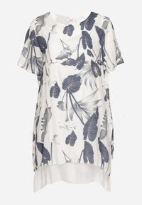Born2be - Granatowo-Biała Sukienka w Kwiaty z Bawełnianą Podszewką Mailionis. Okazja: na co dzień. Kolor: niebieski. Materiał: bawełna. Wzór: kwiaty. Sezon: lato. Styl: casual, elegancki #7