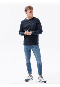 Ombre Clothing - Bluza męska bez kaptura B1151 - granatowa - XL. Typ kołnierza: bez kaptura. Kolor: niebieski. Materiał: bawełna, tkanina, poliester, materiał, jeans, dzianina #5