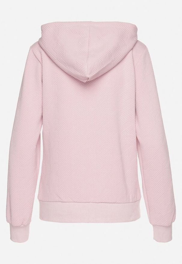 Born2be - Różowa Rozpinana Bluza z Bawełną Kapturem i Tłoczonym Wzorem Arsenia. Kolor: różowy. Materiał: bawełna
