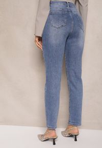 Renee - Niebieskie Jeansy z Bawełną Mom Fit High Waist Larinorti. Okazja: na co dzień. Stan: podwyższony. Kolor: niebieski. Długość: do kostek. Styl: klasyczny, casual, elegancki #4