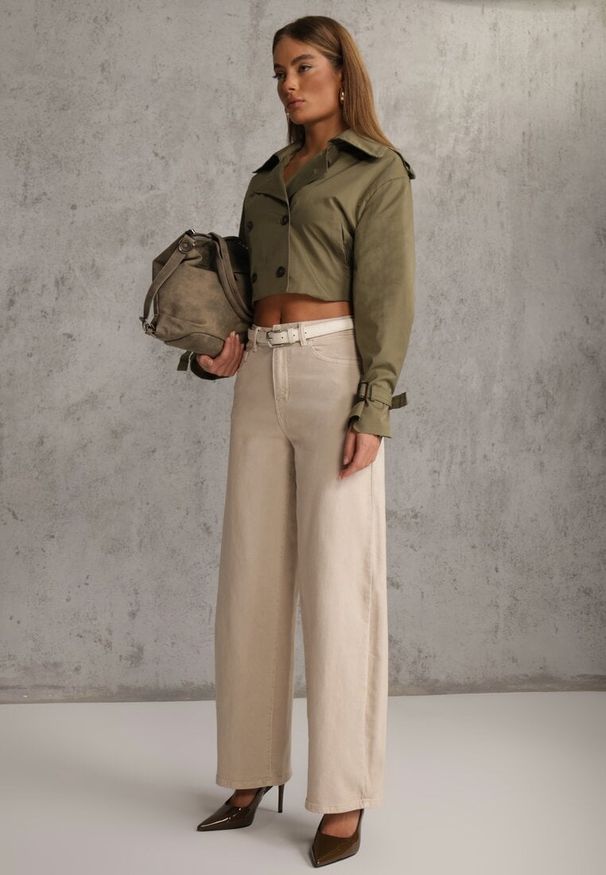 Renee - Beżowe Szerokie Jeansy Bawełniane High Waist Fyrlyss. Okazja: na co dzień. Stan: podwyższony. Kolor: beżowy. Styl: casual, elegancki