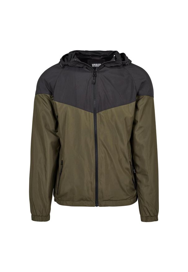 Urban Classics - Męska Dwukolorowa Wiatrówka Tech Windrunner. Kolor: czarny, wielokolorowy, zielony. Sport: turystyka piesza