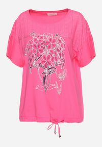 Born2be - Różowa Bawełniana Bluzka Ozdobiona Haftami i Nadrukami z Troczkiem Norelli. Kolor: różowy. Materiał: bawełna. Wzór: nadruk, aplikacja, haft #4