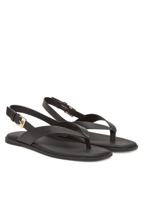 TOMMY HILFIGER - Tommy Hilfiger Sandały Color Block Thong Flat Sandal FW0FW08883 Czarny. Kolor: czarny. Materiał: skóra