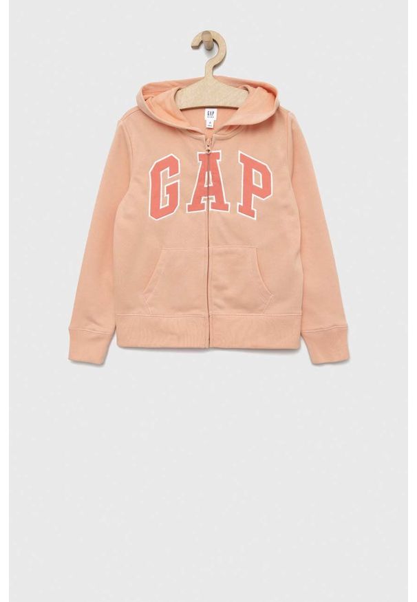 GAP bluza dziecięca kolor pomarańczowy z kapturem z aplikacją. Okazja: na co dzień. Typ kołnierza: kaptur. Kolor: pomarańczowy. Wzór: aplikacja. Styl: casual