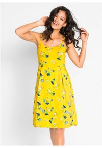 Sukienka z dżerseju z nadrukiem bonprix żółty cytrynowy w kwiaty. Kolor: żółty. Materiał: jersey. Długość rękawa: na ramiączkach. Wzór: nadruk, kwiaty #6