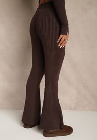 Renee - Brązowe Spodnie Dzwony z Wiskozą High Waist Tusrima. Stan: podwyższony. Kolor: brązowy. Materiał: wiskoza #4
