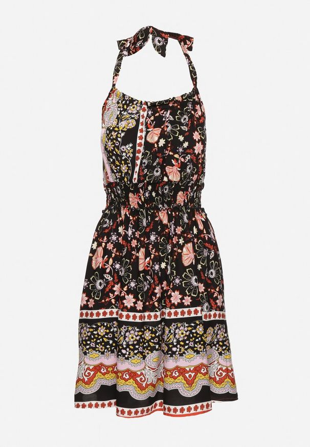 Born2be - Czarna Rozkloszowana Sukienka z Wiskozą z Wiązaniem na Karku Aralune. Okazja: na imprezę, na co dzień. Kolor: czarny. Materiał: wiskoza. Typ sukienki: rozkloszowane, proste. Styl: klasyczny, casual, elegancki