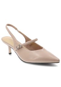 Czółenka damskie S.Barski, cholewka ze skóry naturalnej licowej elegancki fason slingback smukły obcas, beżowe, CR61-3046. Kolor: beżowy. Materiał: skóra. Szerokość cholewki: normalna. Obcas: na obcasie. Styl: elegancki. Wysokość obcasa: średni #1