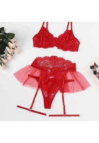 Intica - Komplet bielizny z koronką i tiulem Jose. Kolor: czerwony. Materiał: tiul, koronka. Wzór: koronka