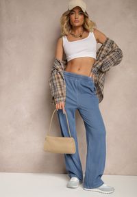 Renee - Niebieskie Spodnie Szerokie z Bawełną i Wiskozą High Waist z Imitacji Jeansu Heldexia. Okazja: na co dzień. Stan: podwyższony. Kolor: niebieski. Materiał: bawełna, wiskoza, jeans. Styl: klasyczny, casual