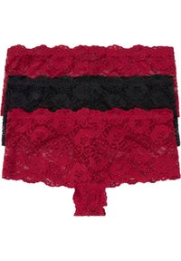 bonprix - Figi panty z koronką 2 +1 (3 pary). Kolor: czerwony. Materiał: koronka. Wzór: koronka