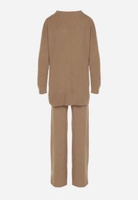 Born2be - Ciemnobeżowy Dzianinowy Komplet z Bawełną i Wełną Długi Sweter i Szerokie Spodnie Reinesa. Kolor: beżowy. Materiał: dzianina, bawełna, wełna #4