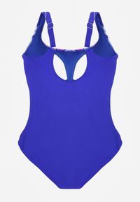 Born2be - Niebieski Gładki Strój Kąpielowy Jednoczęściowy z Akwarelowym Printem Amalidoe. Kolor: niebieski. Materiał: len. Wzór: nadruk, gładki #3