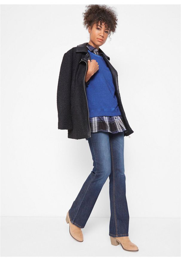 bonprix - Wygodne dżinsy ze stretchem, o kroju bootcut, mid waist. Kolor: niebieski