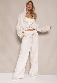 Renee - Jasnobeżowy Komplet Dresowy z Wiskozą Bluza i Spodnie o Szerokim Kroju Melriva. Kolor: beżowy. Materiał: dresówka, wiskoza #3