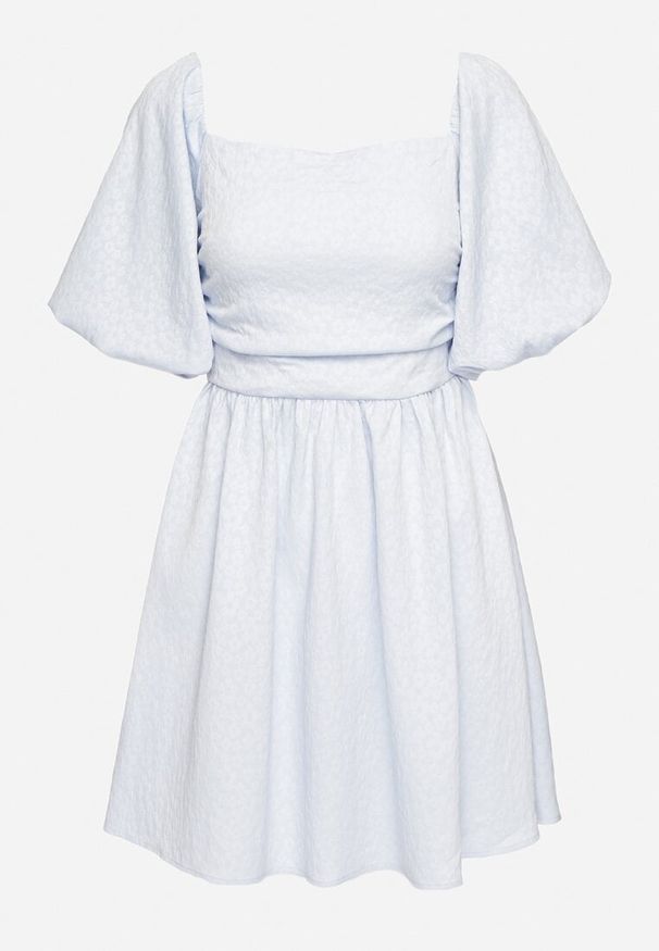 Born2be - Niebieska Sukienka Rozkloszowana z Bufiastymi Rękawami i Kwadratowym Dekoltem Galzemis. Okazja: na co dzień. Typ kołnierza: dekolt kwadratowy. Kolor: niebieski. Styl: casual, elegancki, klasyczny