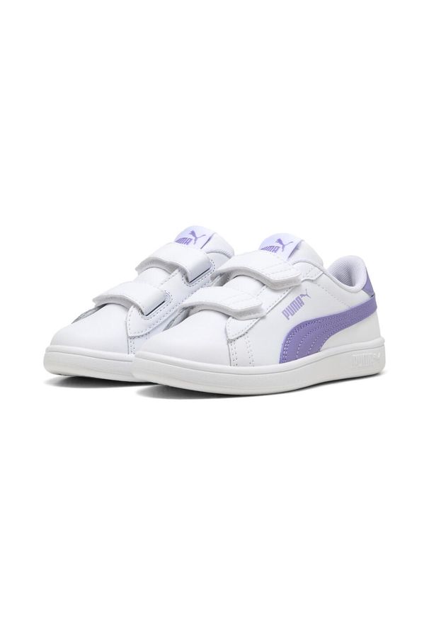 Puma - Dziecięce skórzane sneakersy Smash 3.0 V PUMA White Lavender Alert Purple. Kolor: biały, wielokolorowy, niebieski, fioletowy. Materiał: skóra