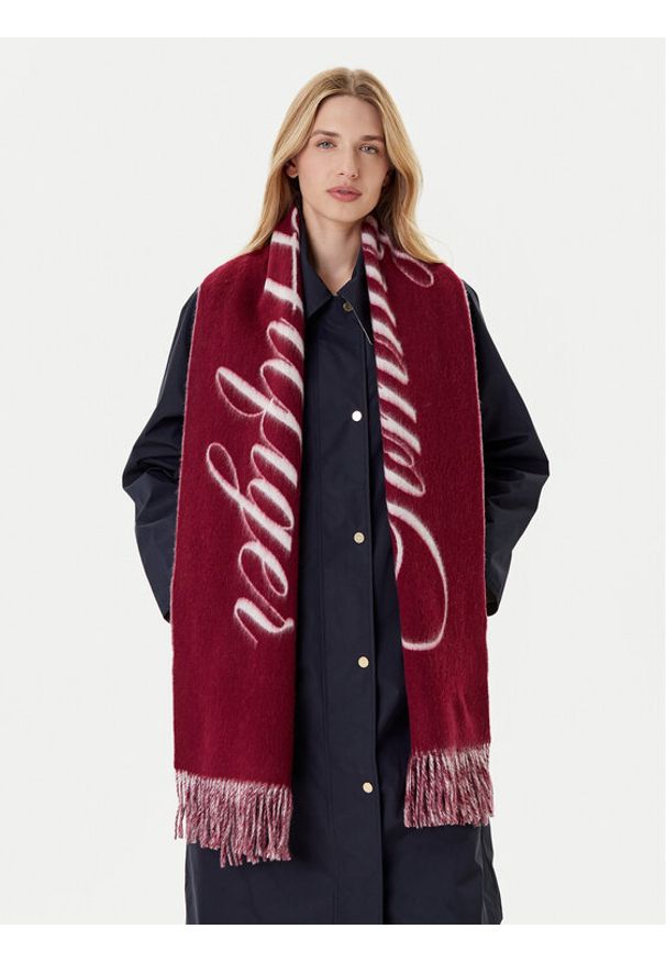 TOMMY HILFIGER - Tommy Hilfiger Szalik Script Logo AW0AW17786 Bordowy. Kolor: czerwony. Materiał: wełna, materiał