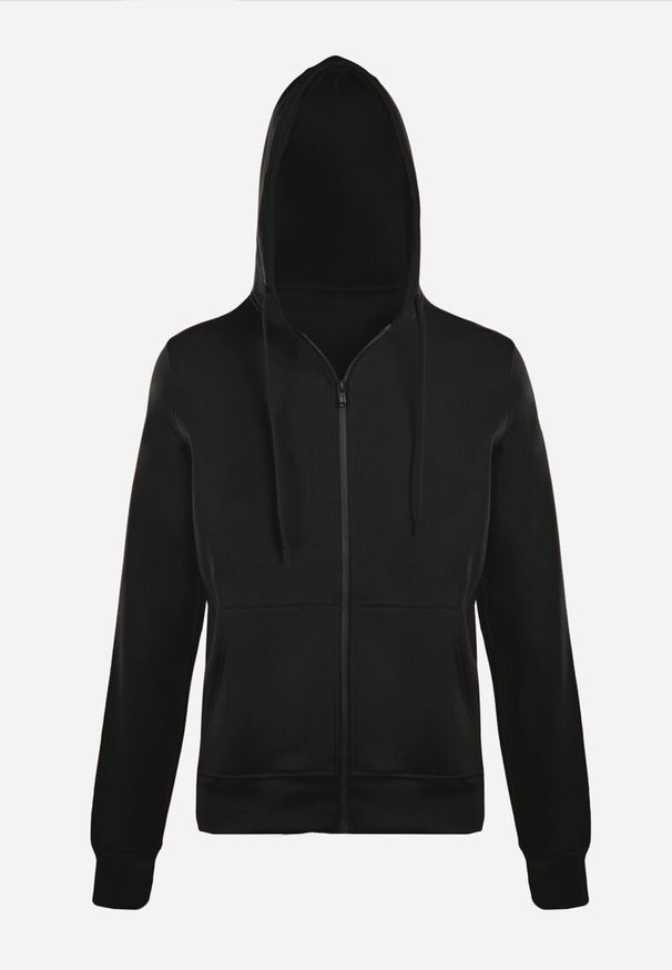 Born2be - Czarna Bluza z Kapturem Zapinana na Suwak Bran. Okazja: na spacer, na co dzień. Typ kołnierza: kaptur. Kolor: czarny. Materiał: polar, jeans, materiał. Długość rękawa: długi rękaw. Długość: długie. Styl: elegancki, casual