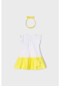 Mayoral sukienka dziecięca kolor żółty mini rozkloszowana. Kolor: żółty. Długość rękawa: krótki rękaw. Wzór: aplikacja. Typ sukienki: rozkloszowane. Długość: mini #2