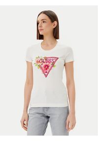 Guess T-Shirt W5GI10 J1314 Biały Slim Fit. Kolor: biały. Materiał: bawełna