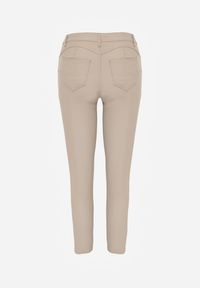 Renee - Beżowe Dopasowane Spodnie Push Up z Imitacji Skóry Lindrela. Kolor: beżowy. Materiał: skóra. Sezon: zima, jesień #7