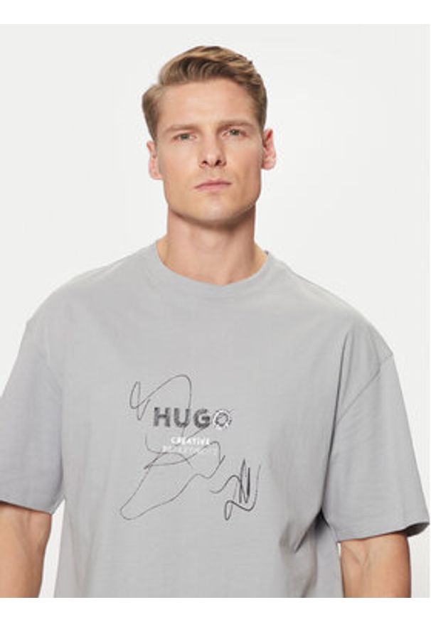 Hugo - HUGO T-Shirt Nabion 50530441 Szary Loose Fit. Kolor: szary. Materiał: bawełna