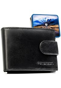 Skórzany, czarny portfel męski zamykany na zatrzask - Peterson. Kolor: czarny. Materiał: skóra #1