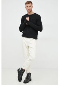 Polo Ralph Lauren sweter wełniany kolor czarny. Typ kołnierza: polo. Kolor: czarny. Materiał: wełna. Długość rękawa: długi rękaw. Długość: długie. Wzór: ze splotem #2