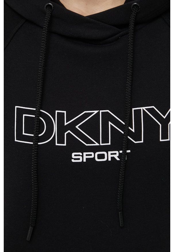 DKNY - Dkny sukienka kolor czarny mini oversize. Typ kołnierza: kaptur. Kolor: czarny. Materiał: dzianina. Długość rękawa: krótki rękaw. Wzór: nadruk. Typ sukienki: oversize. Długość: mini