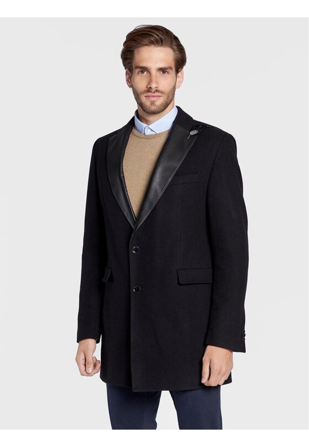 CG - CLUB of GENTS Płaszcz wełniany Piper-K 254001-001 Czarny Slim Fit. Kolor: czarny. Materiał: wełna