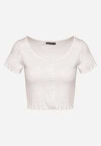 Born2be - Biały Bawełniany T-shirt o Dopasowanym Kroju z Guzikami Filareina. Okazja: na co dzień. Kolor: biały. Materiał: bawełna. Styl: klasyczny, elegancki, casual #7