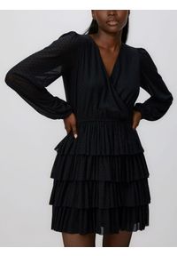 Reserved - Sukienka mini w groszki - czarny. Kolor: czarny. Materiał: dzianina. Wzór: grochy. Długość: mini #1