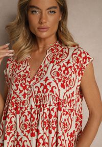 Renee - Czerwona Rozkloszowana Sukienka z Bawełny z Falbanką Livalia. Kolor: czerwony. Materiał: bawełna. Sezon: lato #3