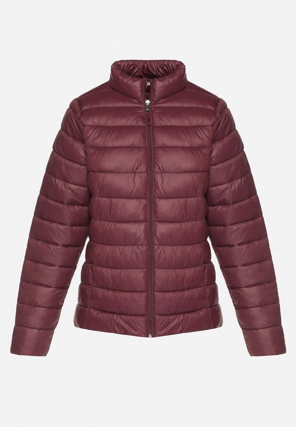 Born2be - Bordowa Pikowana Kurtka w Klasycznym Stylu Nelaniel. Okazja: na co dzień. Kolor: czerwony. Materiał: jeans. Styl: klasyczny