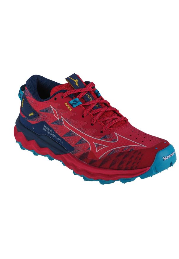 Buty Mizuno Wave Daichi 7 W J1GK227141. Zapięcie: sznurówki. Kolor: czerwony, wielokolorowy, niebieski. Materiał: guma, materiał, tkanina, syntetyk. Szerokość cholewki: normalna. Model: Mizuno Wave