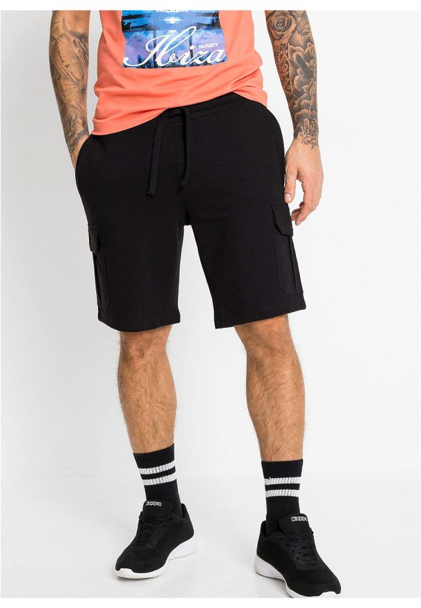 bonprix - Bermudy bojówki dresowe. Kolor: czarny. Materiał: dresówka. Sezon: lato