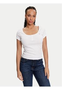 Tommy Jeans T-Shirt Henley DW0DW18669 Biały Slim Fit. Typ kołnierza: typu henley. Kolor: biały. Materiał: bawełna