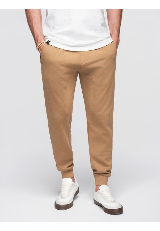 Ombre Clothing - Spodnie męskie dresowe typu jogger - brązowe V2 - Rozmiar: L. Okazja: na co dzień. Kolor: brązowy. Materiał: dresówka. Styl: casual