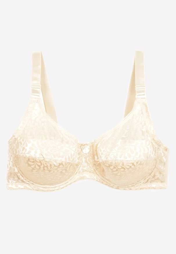 Renee - Jasnobeżowy Biustonosz Koronkowy z Usztywnieniem i Regulowanymi Ramiączkami Lurefia. Kolor: beżowy. Materiał: koronka. Wzór: koronka