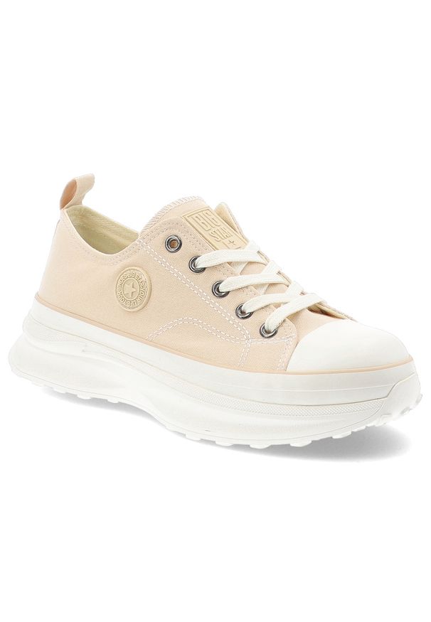 Big-Star - Beżowe Sneakersy Big Star Sportowe Obuwie Damskie. Okazja: na co dzień. Zapięcie: sznurówki. Kolor: beżowy. Materiał: guma, materiał. Styl: sportowy