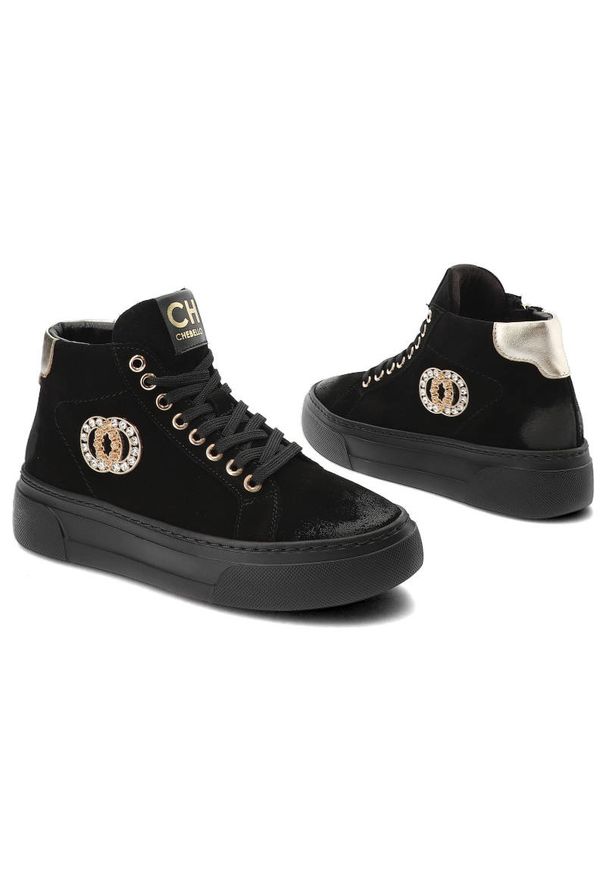 Czarne Sneakersy CheBello Wygodne Skórzane Buty Damskie. Kolor: czarny. Materiał: skóra. Szerokość cholewki: normalna. Styl: sportowy